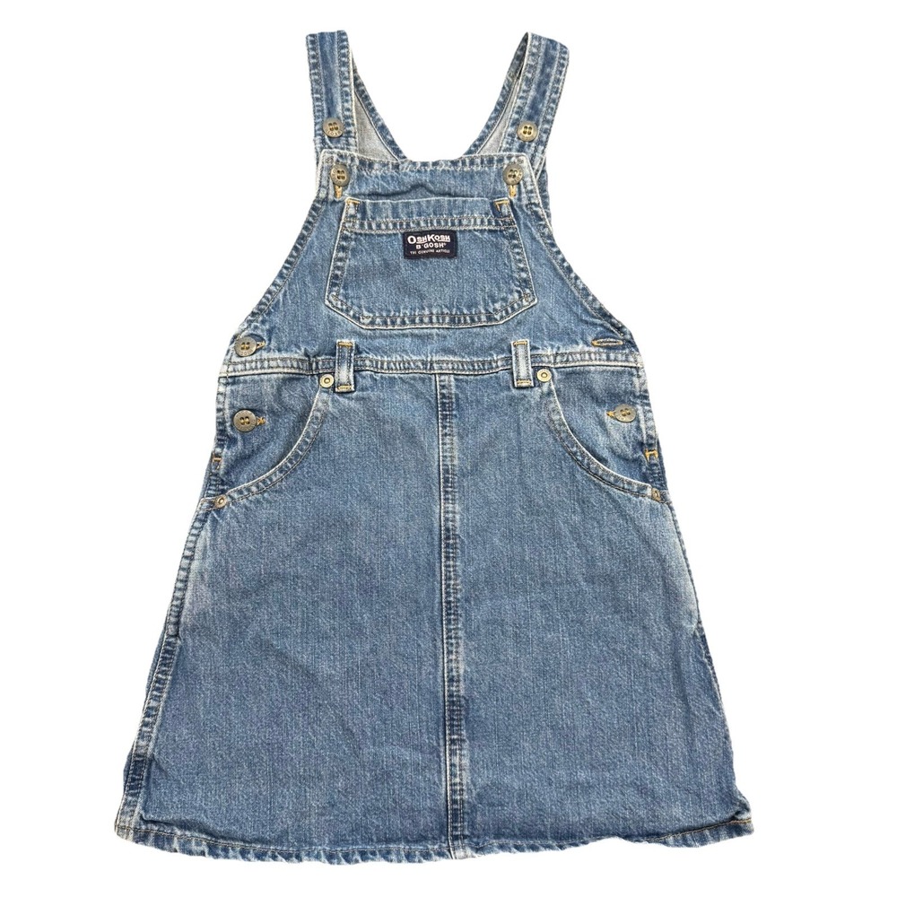 Vintage Osh Kosh Denim Jumper Dress Sz‎ 4/4T Bib Overall Made In USA